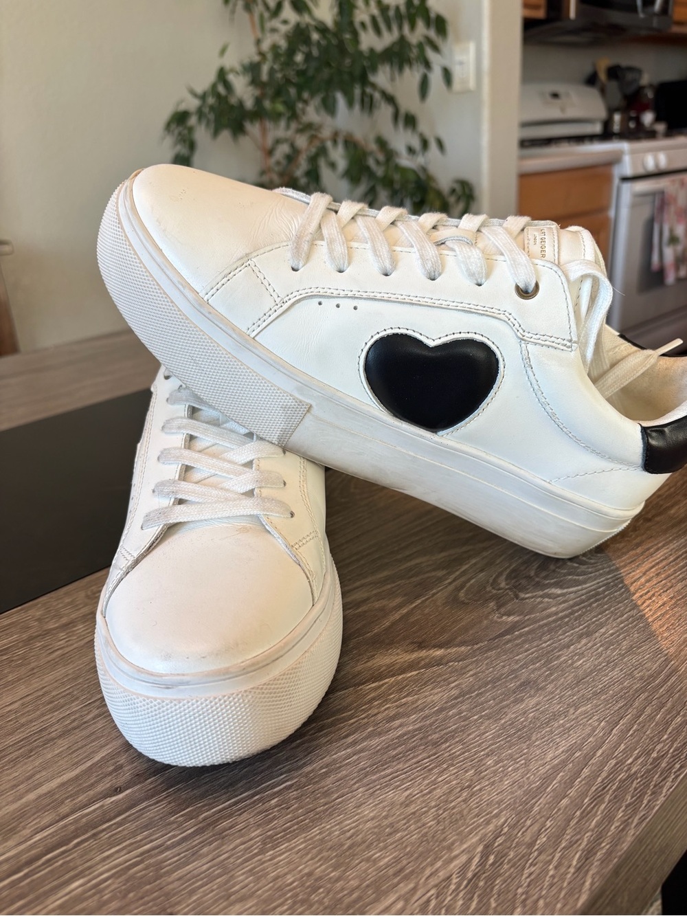 Kurt Geiger White Leather Sneakers with Black Heart Detail
